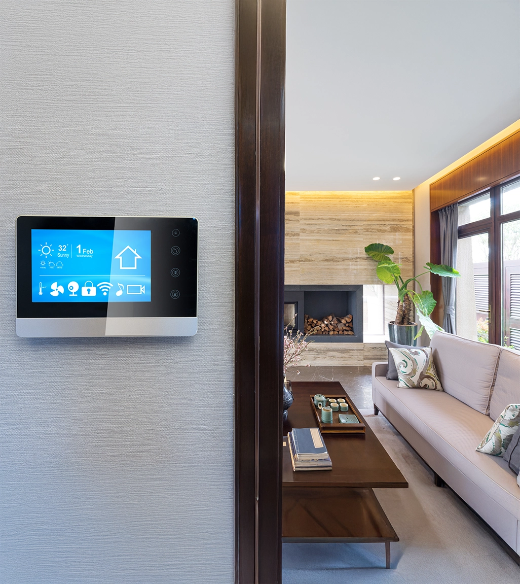 Smart Screen mit Smart Home mit modernem Wohnzimmer